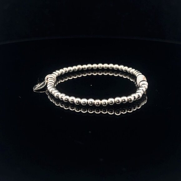 925 Sterling Silver Beaded Stretch Stacking Bracelet MOP Letter Initial Z - Picture 4 of 6